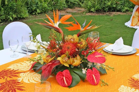 Tropical wedding flower arrangement