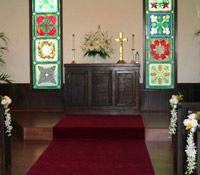 Flowers on church pews