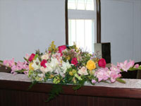 Maui flower arrangement in church