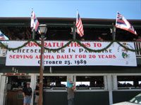 Giant Maile lei decorating Lahaina restaurant for anniversary party