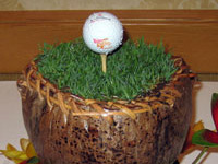 Specialty centerpiece with real grass and gold ball