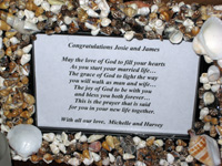 Shell frame with message to a honeymooning couple