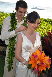 Orange lily wedding bouquet for Maui wedding